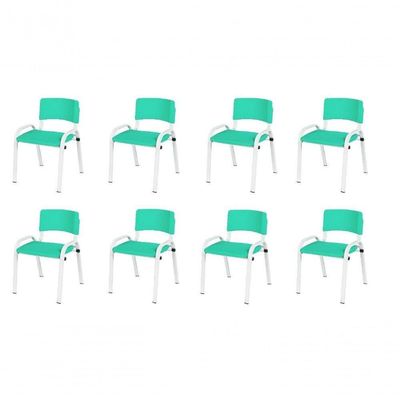 Kit 8 Cadeiras Infantil Iso, Escola, Base Branco- Verde água