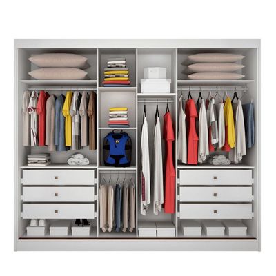 Guarda Roupa Casal Ripado Com Espelho 3 Portas 6 Gavetas - Canastra-branco - Móveis Novo Horizonte