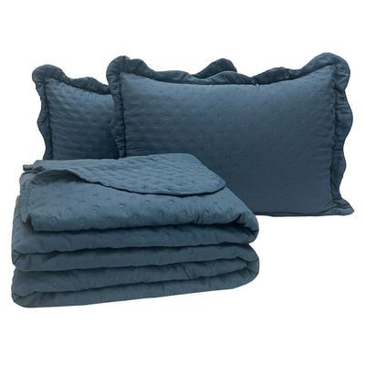 Kit Cobre Leito Colcha Diplomata King Dupla Face 3 Peças - Azul - 100% Poliéster