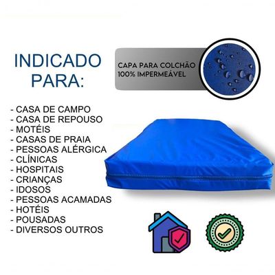 Capa P/ Colchão Solteiro Tipo Hospitalar Impermeável Azul Tamanho:88x188x12cm