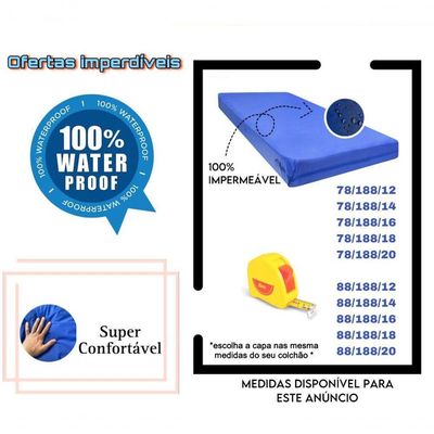 Capa P/ Colchão Solteiro Tipo Hospitalar Impermeável Azul Tamanho:78x188x16cm