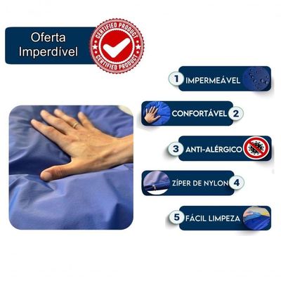 Capa P/ Colchão Solteiro Tipo Hospitalar Impermeável Azul Tamanho:88x188x14cm