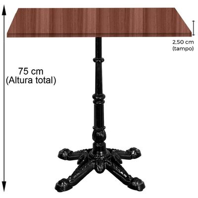 Base De Mesa Apus Em Ferro Preto 75 Cm (alt) Tampo Mdp Quadrado Walnut 60 Cm (larg) X 2,5 Cm (alt)