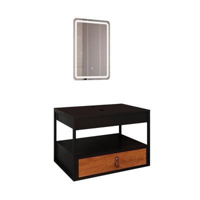 Gabinete Harley 1 Gaveta Espelho Retangular Led 60cm Bivolt Preto/Nature