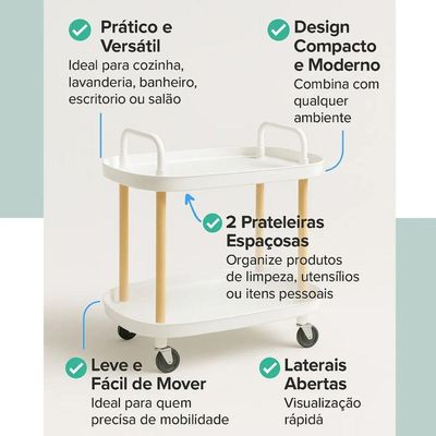 Carrinho Organizador Multiuso 2 Prateleiras