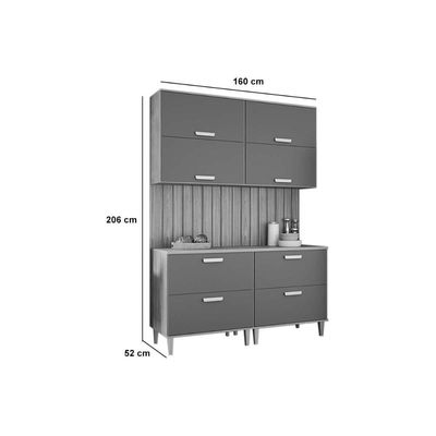 Cozinha Modulada MGM Bella 6 Peças (2Aéreos+2Balcões+2Complementos) C6P82 Freijo/Titanium-MGM