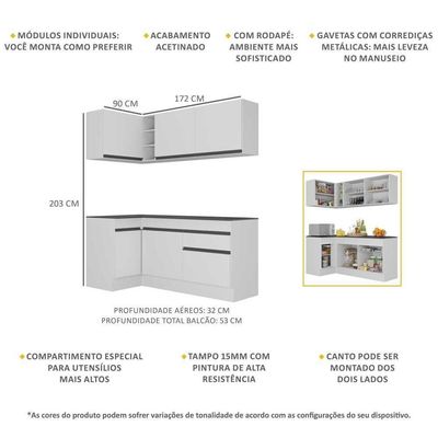 Armário De Cozinha Compacta De Canto Mp2092.964 Branco/Preto