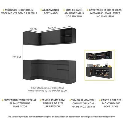 Armário De Cozinha Compacta De Canto Mp2093.895 Preto
