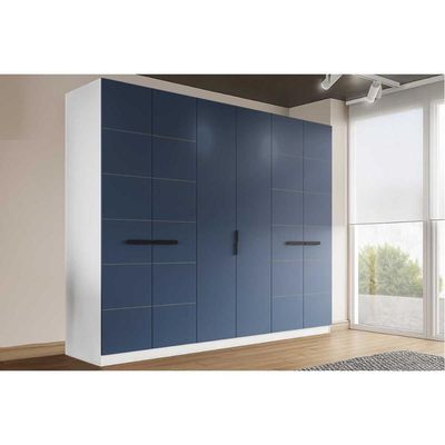 Guarda Roupa 6 Portas e 4 Gavetas Lisboa Branco/Azul - Politorno