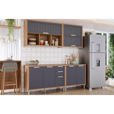 Módulo Cozinha MGM Divina Balcão s/ Tampo Eloise c/ 2 Portas e 3 Gavetas 120cm Cinamomo/Platina-MGM