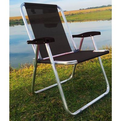 Kit 2 Cadeira Praia Max Alumínio Oversize Preta Até 140kg Zaka