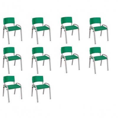 Kit 10 Cadeiras Infantil Iso Escola Base Cinza verde Escuro