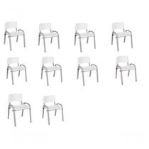 Kit 10 Cadeiras Infantil Iso, Escola, Base Cinza Branco