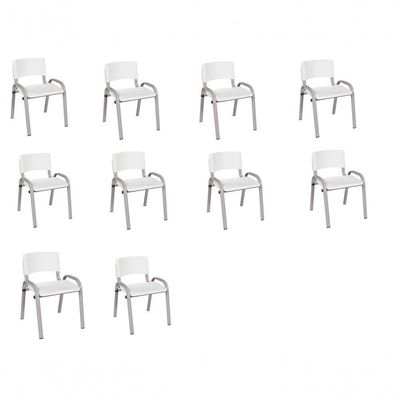 Kit 10 Cadeiras Infantil Iso, Escola, Base Cinza Branco