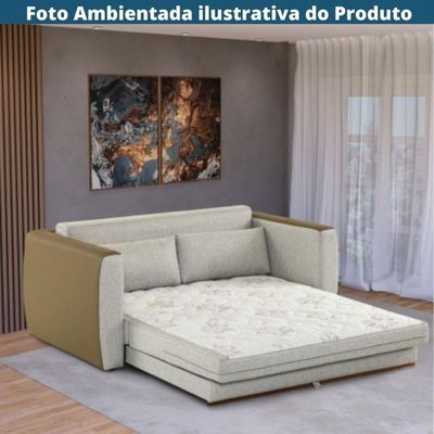Sofá-cama 2 Lugares Mh-1609 Herval 158 Cm (largura) Colchão Casal Linho Bege Laterais Marrom A