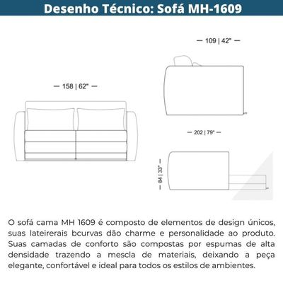 Sofá-cama 2 Lugares Mh-1609 Herval 158 Cm (largura) Colchão Casal Linho Bege Laterais Marrom A