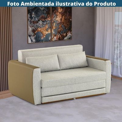 Sofá-cama 2 Lugares Mh-1609 Herval 158 Cm (largura) Colchão Casal Linho Bege Laterais Marrom A