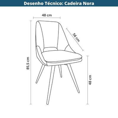 Kit 2 Cadeiras Nora Rivatti 48 Cm (largura) Estofado Em Tecido Cinza E Base Aço Preto Pintado à Pó