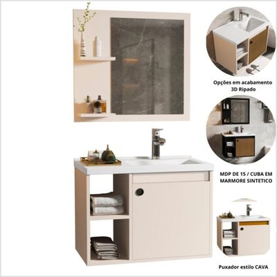 Conjunto Gabinete Com Cuba E Espelheira Juárez Pérola/ripado