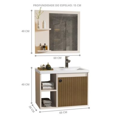 Conjunto Gabinete Com Cuba E Espelheira Juárez Pérola/ripado