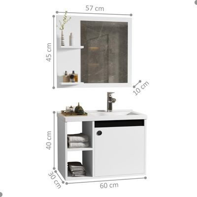 Conjunto Gabinete Com Cuba E Espelheira Juárez Branco Preto