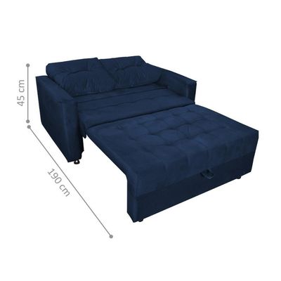 Sofá Cama 2 Lugares Yago Veludo Azul