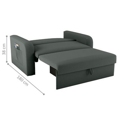 Sofá Cama Com Baú 2 Lugares Harry Veludo Maserati Cinza