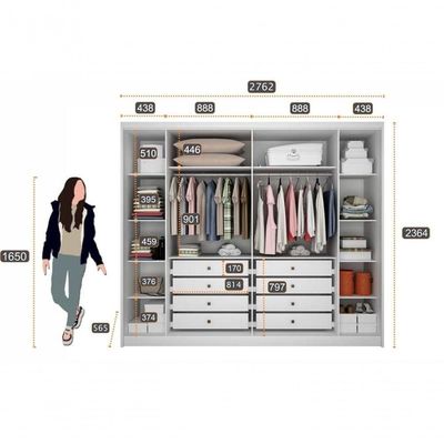Guarda Roupa Casal 6 Portas 8 Gavetas - Coimbra Ripado-branco - Móveis Novo Horizonte
