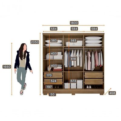 Guarda Roupa Solteiro Com Pés 6 Portas 4 Gavetas - Milly-cumaru - Móveis Novo Horizonte