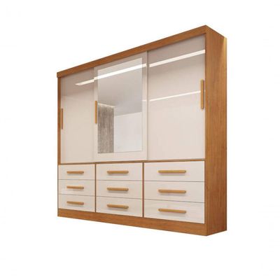 Guarda-roupa Casal 3 Portas Espelho 9 Gavetas 2,11m - Turim-nature-off - Bianchi Móveis