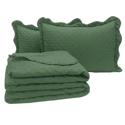 Kit Cobre Leito Colcha Diplomata Queen Dupla Face 3 Peças - Verde - 100% Poliéster