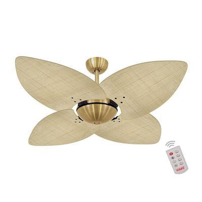 Ventilador De Teto Dormamu Dourado Office 4 Pás Palmae Natural 110V Com Controle
