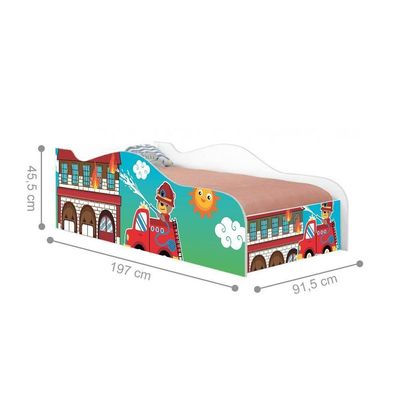 Cama Carro Fun Adesivada Usinho Bombeiro Solteiro