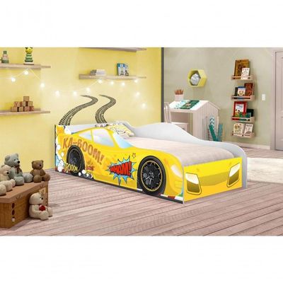 Cama Carro Kaboom Amarelo Solteiro Com Colchão