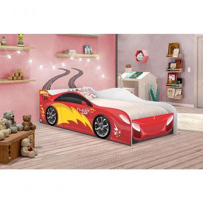 Cama Carro Menino Vermelho Solteiro Com Colchão