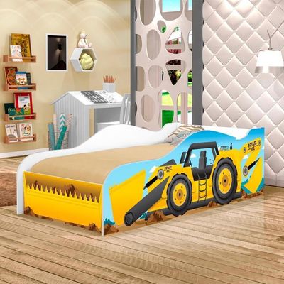 Cama Solteiro Carro Infantil Para Menino Trator Amarelo