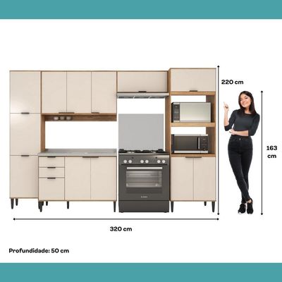 Armário De Cozinha Completa C Balcão Miami Motion Carraro Off White C Freijó