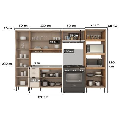 Armário De Cozinha Completa C Balcão Miami Motion Carraro Off White C Freijó