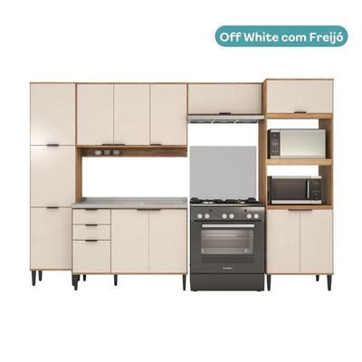 Armário De Cozinha Completa C Balcão Miami Motion Carraro Off White C Freijó