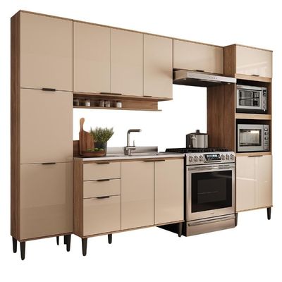 Armário De Cozinha Completa C Balcão Miami Motion Carraro Off White C Freijó
