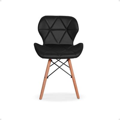 Kit 14 Cadeiras De Jantar Charles Eames Slim Wood Estofada - Preto