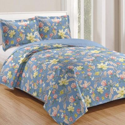 Kit Cobre Leito Colcha Mix King Estampado Dupla Face Floral 3 Peças - Leona