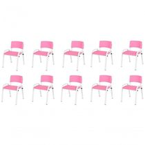 Kit 10 Cadeiras Infantil Iso, Escola, Base Branco- Rosa