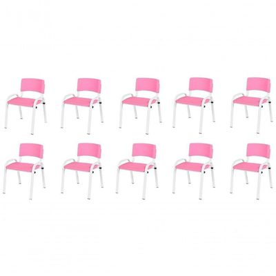 Kit 10 Cadeiras Infantil Iso, Escola, Base Branco- Rosa