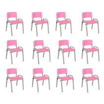 Kit 12 Cadeiras Infantil Iso, Escola, Base Cinza- Rosa