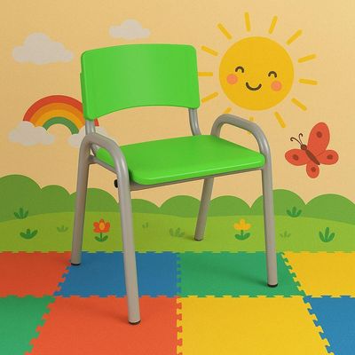 Kit 7 Cadeiras Infantil Iso, Escola, Base Cinza- Verde Claro