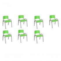 Kit 7 Cadeiras Infantil Iso, Escola, Base Cinza- Verde Claro