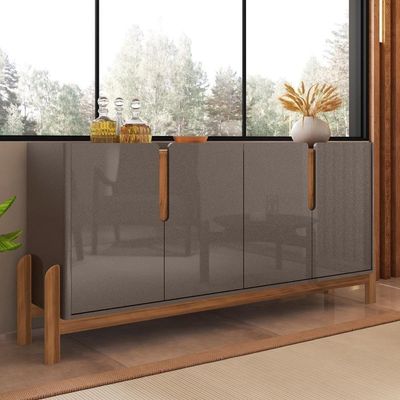 Buffet Agnes Cinza Pérola-cedro 4 Portas Com Detalhe Curvo