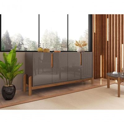 Buffet Agnes Cinza Pérola-cedro 4 Portas Com Detalhe Curvo