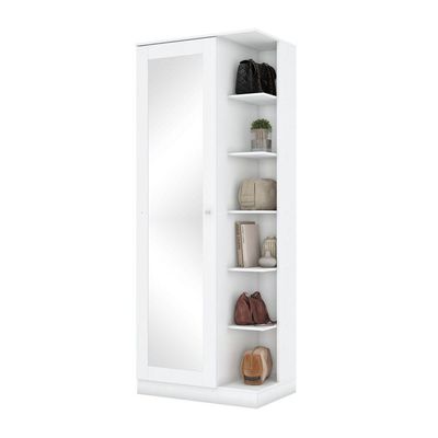 Sapateira Espelho 01 Porta 06 Prateleiras íris Henn Branco